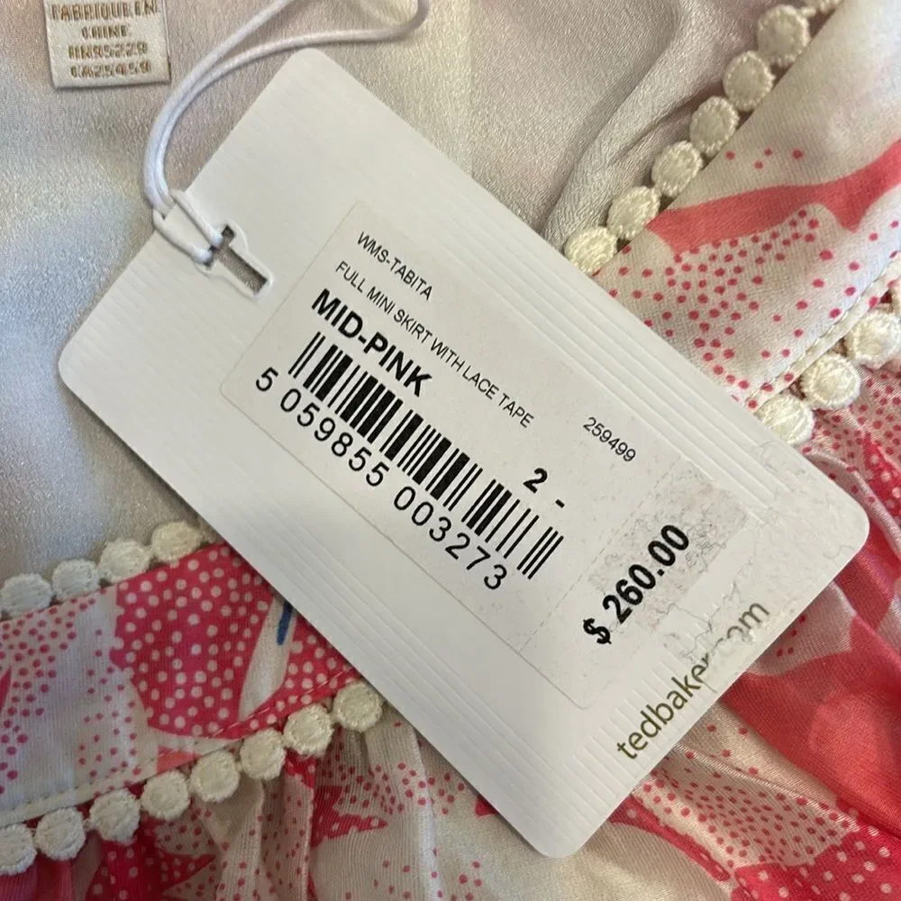 NWT Ted Baker Tabitha Pink Floral Tiered Full Mini Skirt Size 2